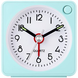 W OUTWIT Travel Analog Alarm Clock, 2.25 inch, Ultra Small Clock with Snooze and Light Function, Super Silent Non Ticking, Battery Operated, Easy Setting
