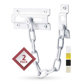 Jack N’ Drill Chain Door Guard with Lock - 2 Pack Chain Lock Door Guard, Sturdy & Rust-Resistant Steel Chain Locks for Inside Door and Extra Front Door Lock, 100% Child Safe (White)
