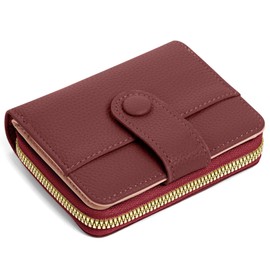 Adiwo Women's Leather Wallet, Purses for Women Genuine Leather, Zipper Coin Pocket with Multiple Compartments, Minimalist Small Ladies Purse, Excellent Credit Card Holder with ID Window, Dark red