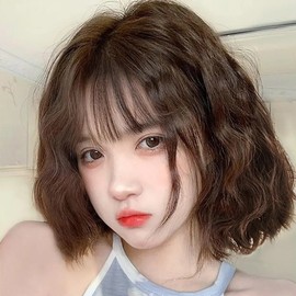 Wavy full wig, short hair, women's wig, 3-stage transformation, autumn brown wig (WFITCMF) / 물결 통가발 단발 여성가발 3단변신 가을 브라운 가발 (WFITCMF)