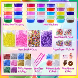 34 Cups Slime Kit for Girls Boys, DIY Slime Kit Gifts for 6 7 8 9 10+ Year Old, Butter Slime, Jumbo Slime Party Favors Gift, Crystal Slime Making Kit for Girls 10-12