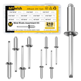 Mywish 210Pcs Aluminum Steel Blind Pro Rivets Assortment Kit, 8 Sizes 3/16" 1/8" Aluminum Grip and Steel Mandrel Pop Rivets, Open End Rivets for Metal