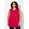 Ulla Popken Women's V-Neck Relaxed Sleeveless Cotton T-Shirt, poppy