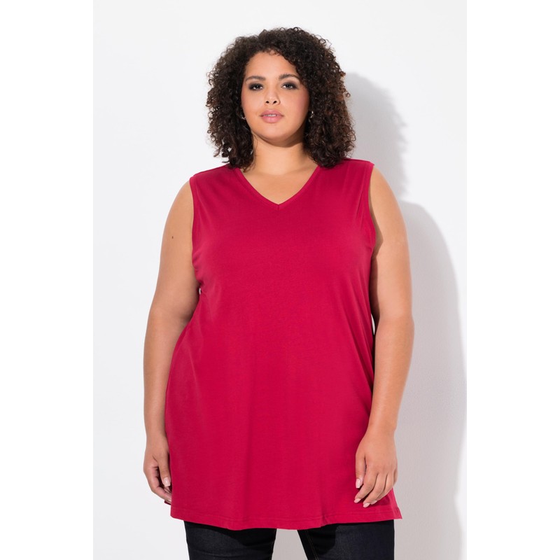Ulla Popken Women's V-Neck Relaxed Sleeveless Cotton T-Shirt, poppy