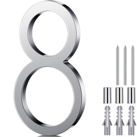 Blulu 8 Inch Stainless Steel Floating Large House Number 0-9 for Outside Modern Floating Address with Nail Kit and Instructions High Gloss Silver Address(Number 8)