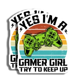 Gamer Girl Stickers - Video Game Controller Stickers - Yes I'm A Gamer Girl Stickers - Try to Keep Up Stickers - 2 Pack - 5" On Longest Side - Made in USA - PLDFS3742