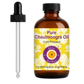 dève herbes Chaulmoogra Oil (Hydnocarpus wightiana) with Glass Dropper | Cold Pressed | Pure | Natural | For Diluting Essential oils | Skin & Massage | Non-Sticky | Lightweight | Unisex | 120ml (4 oz)