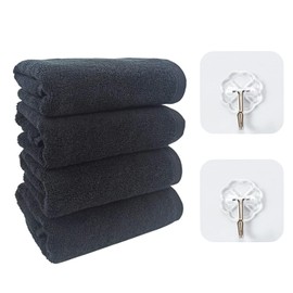 4 Pieces Of Black Towels, With 2 Pieces Of Hooks, Absorbent Towels, Soft And Comfortable Bath Towels, Suitable For Home, Fitness, And Travel.