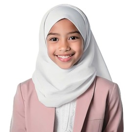Middle Eastern Mall Girl's Hijab Jersey Cotton White Headscarf Wrap with Undercap for School Madrasa