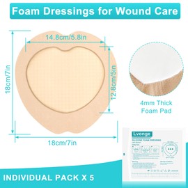 Sacrum Silicone Foam Dressing with Gentle Border, Sacrum Wound Bandages, Breathable Waterproof Sacral Dressing for Pressure Ulcers, Sacral Ulcers and Buttocks Bedsores (7" x 7", Pack of 5)