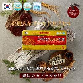 高麗人参 6年根 GOLD KOREA GINSENG 120粒 1ヶ月分 高濃縮 ソフトカプセル 朝鮮人参 紅参エキス 軟質カプセル ジンセノサイド成分 大韓民国特産品