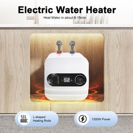 Electric Mini Tank Water Heater-2.1 Gallon Under Sink Instant Hot Water for RV/Camper/Kitchen/Food Truck,110V 1500W Under Sink Hot Water Heater with Pressure Release Vavle,Digital Display