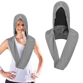 Dolemay Cooling Hoodie Towel,Soft Comfortable Fast Drying Hoodie Towel Multifunctional Sun Protections Neck Wrap Scarf & Head Towel Outdoor Sunscreen Cooling Towel for Cycling Gym Yoga Camping-Grey