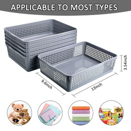 CONLI 6 PCS A4 Size Turn in Trays Classroom, Plastic Storage Basket Paper Tray Hold A4 Paper Toy Snack for Kitchen Shelves Bedrooms Office and Bathrooms (Gray)