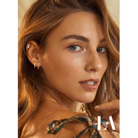 LOLIAS 4 Pairs Gold Earrings for Women Hypoallergenic Small Gold Stud Hoop Earrings for Women 14K Gold Plated Earring Stacks Earrings Sets for Multiple Piercings