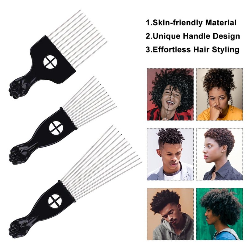 3 Pcs Hair Pick Comb for Curly Hair