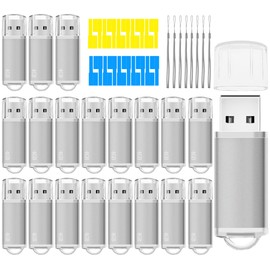 USB Thumb Drive 4GB Flash Drives 20 Pack, Nicepicten Memorias USB 2.0 Memory Stick FAT32 Flash Zip Drive 4 GB Jump Drives Multipack Pendrive with Landards and Lables (Sliver 4GB, 20 Pieces)