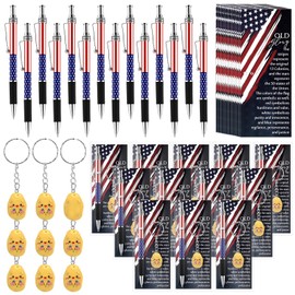 Sayglossy 60 Pcs Veterans Day Gifts Bulk American Flag Ballpoint Pen USA Patriotic Resin Potato Keychain Card Flag Souvenir Gifts for American Citizen Office Supplies