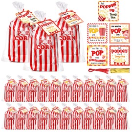 Rotatingpals 25 Sets Popping With Appreciation Gift Thank You Bags with Gift Tag Bulk Flat Bottom Popcorn Paper Bag for Christmas Employee Volunteer Teacher Staff Appreciation Gift