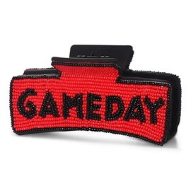Game Day Hair Claws for Women Beaded Blue White Hair Clips Game Day Sport Accessories Outfits (Red Black)