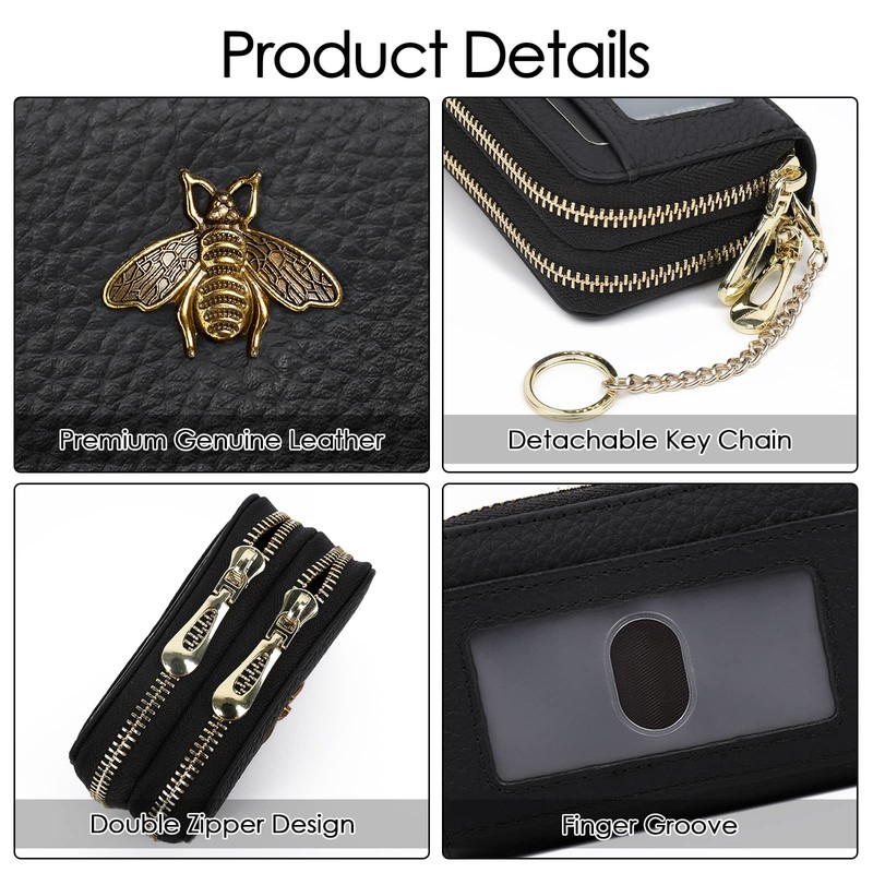 imeetu RFID Credit Card Holder, Small Leather Zipper Card Case