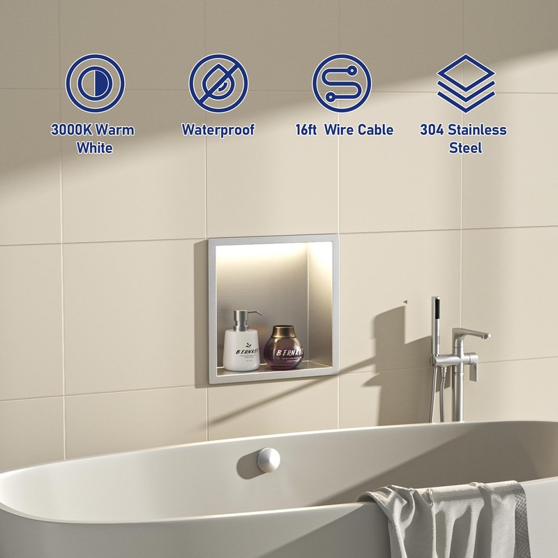 Bernkot Led Shower Niche 12" X 12" Brushed 304 Stainless