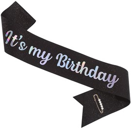 ZHBDPaty "It's my Brithday Birthday Girl Sash with Pear Pin Party Favors For Girl Women (Black)