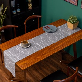 Table Runner, Stylish, Scandinavian Lace Border, Cloth, Table Center Cloth, Fully Washable, Table Decoration, 70.9 x 12.2 inches (180 x 31 cm), Geometric - Gray