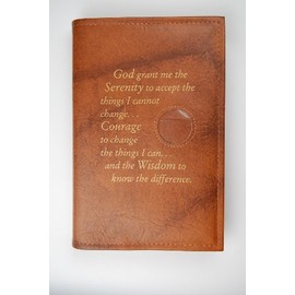 Alcoholics Anonymous AA Big Book Cover Serenity Prayer & Medallion Holder Tan