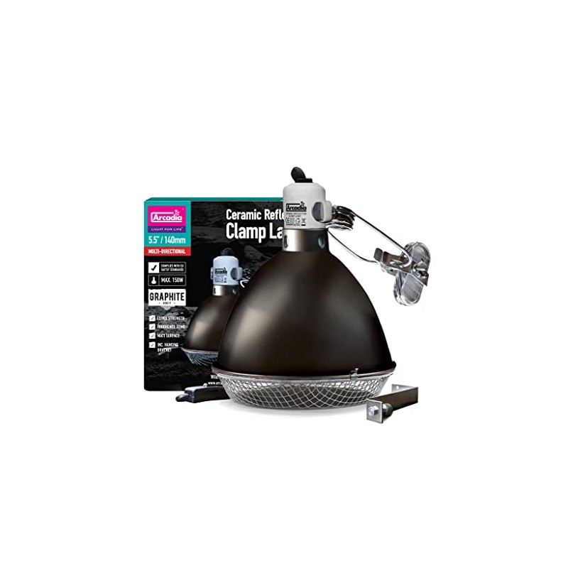 Arcadia Graphite Ceramic Reflector Clamp Lamp with Ceramic Holder, Large