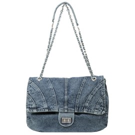 Farcauo Denim Shoulder Bag Trendy Jeans Handbags Denim Handbag with Chain Strap, #c light blue denim bag