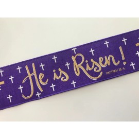 He is Risen! Matthew 28:6 Purple Ribbon, 2 1/2 Inches Wide, Wired Edge, 3 YARDS
