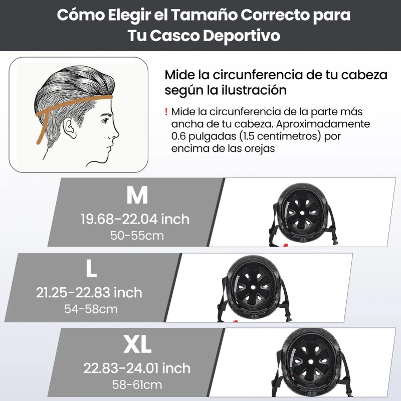 Casco Deportivo Bicicleta Patinaje 58-61cm Ajustable Negro Xl