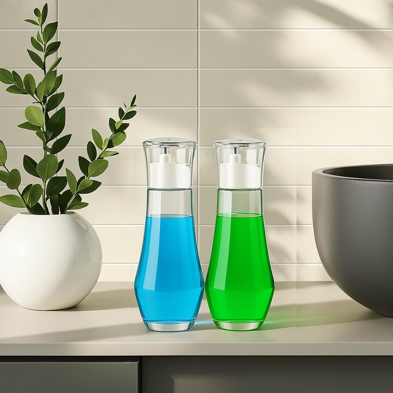 Tokusatsu Mouthwash Dispenser for Bathroom, 8.8 oz Clear Glass Refillable