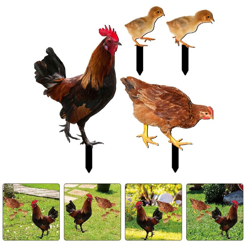 HANABASS Pack of 4 Chickens Chicks Ground Stakes Lawn Ornament