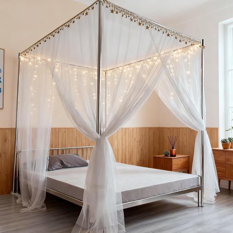 Canopy Bed Frame Queen Size, Thicken Stainless Steel Canopy Bed