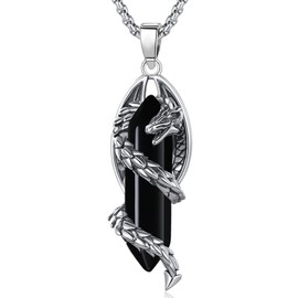 EUDORA Harmony Ball Dragon Necklace for Men and Women with Obsidian Pink Crystal, Vintage Dragon Necklace Pendant, Amulet Energy Jewellery Gift for Women Men, Chain 20 Inches + 2 Inches, Stainless