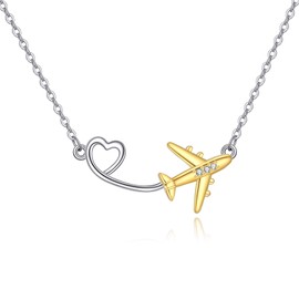ONEFINITY Aeroplane Chain 925 Sterling Silver Aeroplane Pendant Necklace Jewellery Gift for Women Ladies, Sterling Silver, No Gemstone