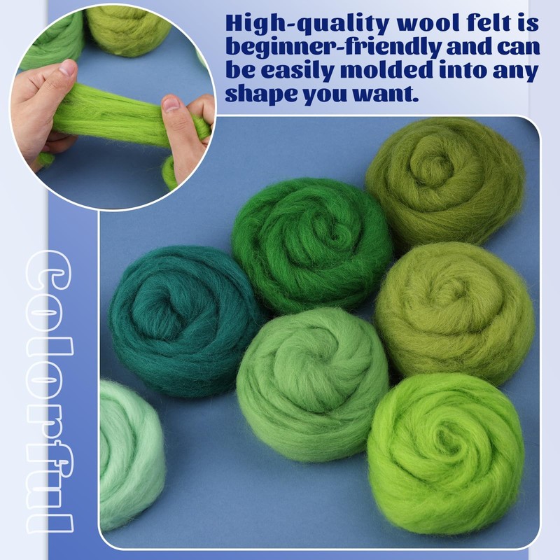 GEHARTY Wool Roving for Crafts, 10 Colors, 10g Each, 100%