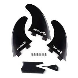 Abahub Surfboard Thruster Fins Set, Compatible with FCS Style Fin Box, Fiberglass Reinforced G5 Surf Fin for Surf Boards, Surfing Longboard, Shortboard, Comes with Screws, Wax Comb and Key, Black