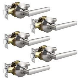 GOBEKOR 5 Pack Satin Nickel Passage Door Handles Interior Door Handles for Hallway & Closet Keyless Passage Door Levers Heavy Duty Door Handles Indoor