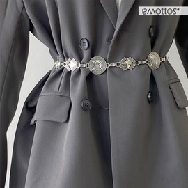 EMOTTOS Concho Women's Chain Belt, Adjustable Metal Hip Chain Western Cowboy Cowgirl for Women, Exquisite Boho Belt for Jeans Dress (7 Styles), silver