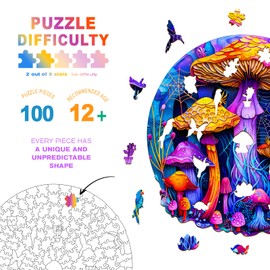 Wooden Puzzles for Adults - Unique Shaped Wooden Jigsaw Puzzles for Adults -Paper Cut Mushroom Wooden Puzzles - Creative Gift for Teenagers and Adults - Puzzle Toys - 100pcs