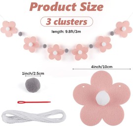 CRASPIRE Pink Flower Felt Garland 3D Back to School Banner Grey Pom Ball Hanging Bunting Needle Pre Punched Welcome First Day of Classroom Decor Reusable Home Wall Party Teacher Office Decoration 3Pcs
