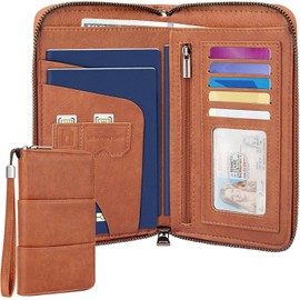 Porta Pasaporte Familiar, Porta Pasaporte con Bloqueo RFID, Funda de Pasaporte de Cuero PU Gran Capacidad Impermeable Pasaporte de Viajes con Soporte para Bolígrafo, Tarjetas de Crédito