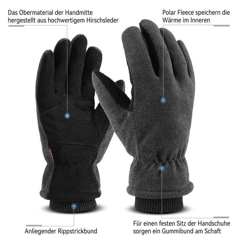 Ozero Winter Thermal Windproof Leather Gloves 1 Pair, grey, m