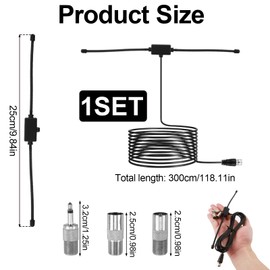 FM DAB Radio Antenne 75 Ohm Dipolantenne mit F-Typ-Stecker 3 Schnittstellenadaptern, 3 m Verlängerungskabel für UKW/FM-Empfang, kompatibel mit Stereoanlage, Heimkinoempfänger und AV Audio Receiver