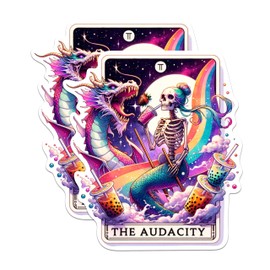(2 Pack) The Audacity Tarot Card Stickers - Funny Outrageous Coffee Drinker Sticker - 5 Inches On Longest Side - Premium Vinyl - for Cars, Skateboards, Laptops - Made in USA - BMCS1391