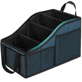 YOHOOLYO Car Seat Organizer Backseat Car Organizer with 4 Compartments, 4 Cup Holders and 7 Mesh Pockets for Front and Rear Seat, Blue