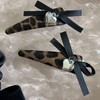 3-Piece Hair Accessories Set, Black Satin Scrunchie, Leopard Print Clips
